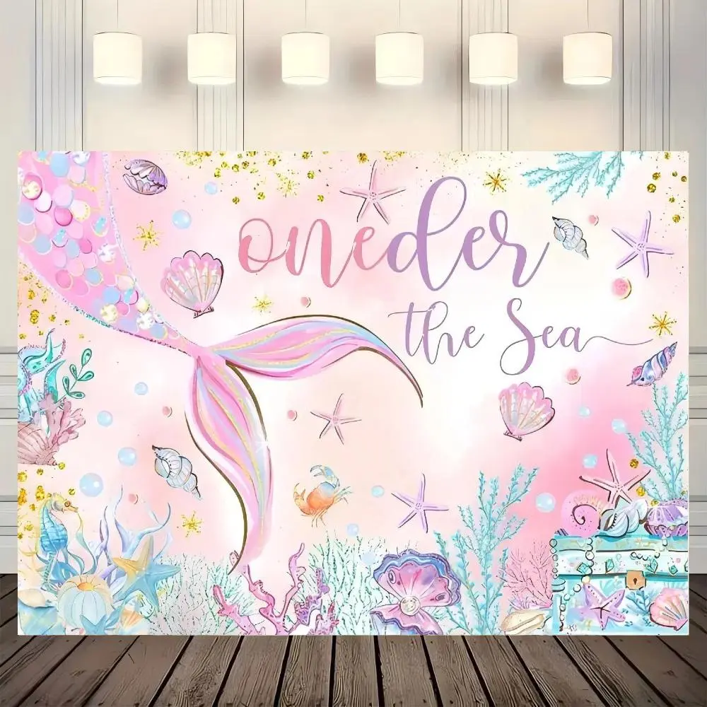 Mermaid Tail Pattern Birthday Background, 1 Count Dreamy Fishtail Theme Party Background Banner, Wall Decoration, Photography Background