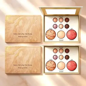9-Color Makeup Palette, Highly Pigmented Gold-Infused Baked Powder with Mineral Oil, Face Contour, Blush & Eyeshadow for a Radiant Finish