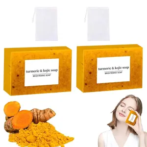 (2pcs Soaps + 2pcs Mesh)Lemon Turmeric Whitening Soap Set , Honey Gloss Lemon Whitening Soap, Suitable for All Skin Types