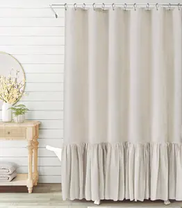 Farmhouse Bathroom Shower Curtain with Ruffles, 12 Hooks