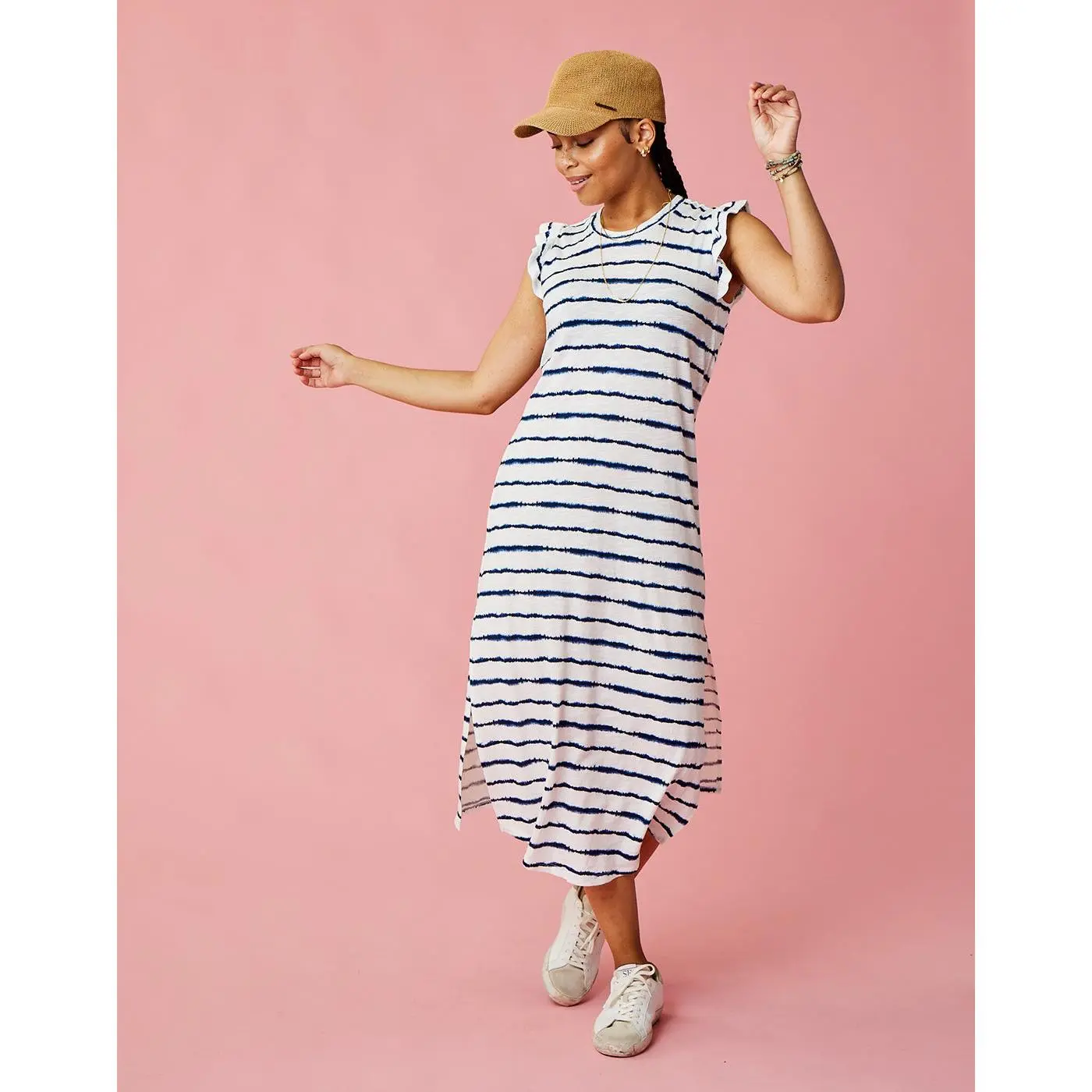 Maeve Dress: Navy Tie Dye Stripe - FINAL SALE