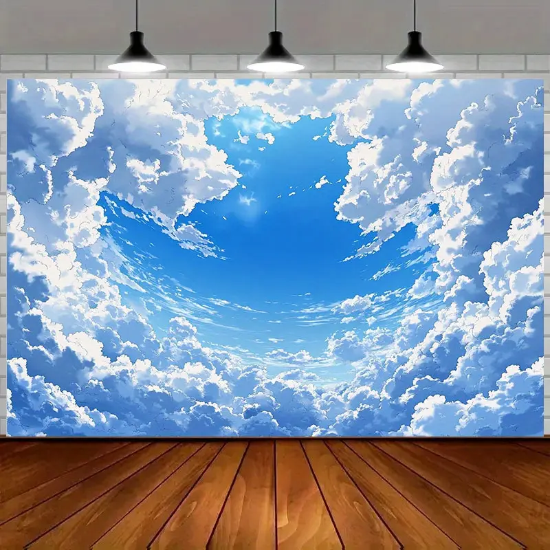 Cloud & Sky Party Tapestry Backdrop - Polyester HD Print Wall Hanging, Photography Background for Birthday, Wedding, Home Decor