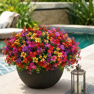 TikTok Viral Outdoor Artificial Flowers, Fade Resistant Faux Daisy Bushes for Porch Planters, Balcony, Patio and Window Box Decor, Colorful Fake Plants for Spring Summer Outdoor Decor