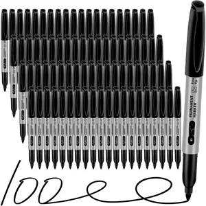 Black Permanent Markers Bulk Fine Point, Fine Tip Markers Set, Quick Drying and Fade Resistant, Works  , Plastic, Paper, Metal for Classroom, Office, , 100 Count
