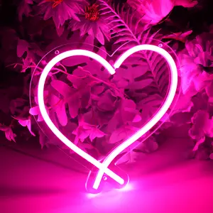 Pink USB Atmosphere LED Neon Light Sign Heart Shape Design for Valentine's Day Bar Bedroom Living Room Decoration Easy to Use Romantic Touch