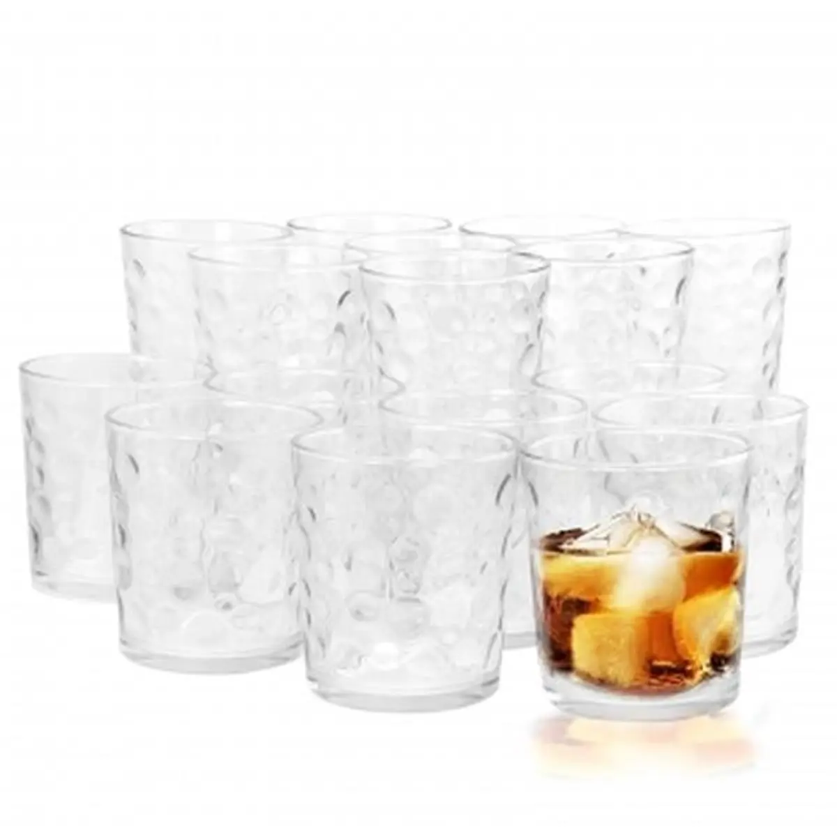 Gibson Home Great Foundations 16-Piece Embossed Bubble Pattern Drinking Glassware Set - Stylish Drinkware, Whiskey Tumbler, Double Old Fashioned, Dishwasher-Safe Kitchenware for Entertaining, Embossed Glass, Tumbler Form