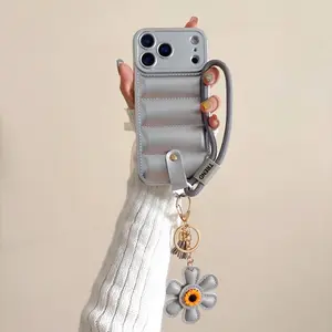 Case For iPhone 17 Pro Max 17 Air 16E 16 15 14 13 12 11 Pro Max 15 Plus Wrist Chain Strap Puffer Down Jacket Soft TPU Back Cover