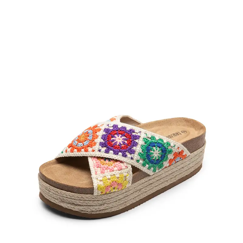 Dream Pairs Women's Crochet Crisscross Slides, Raffia Flatform Sandals with a Comfy Molded Footbed, Footwear, Shoe