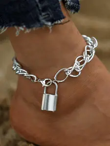 Women's Punk Silver Color Cuban Chain Anklet Bracelet, Summer Jewelry Gift for Wife and Girlfriend, Elegant Foot Chain Accessory