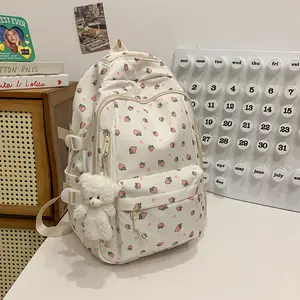 (with a Pendant)Fruit Print Women's Backpack Large Capacity Multi-Layer Bag with Charm, Stylish Ladies' Shoulder Bag for Daily Use