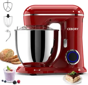 CEBORY 3-IN-1 Electric Stand Mixer, 6.5QT Bowl 660W 10-Speed Kitchen Mixer, Household Food Mixers include Dough Hook, Beater and Whisk, Bread Cake Mixer for Baking and Most Home Cooks, Red