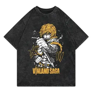 valentine shirts  Vinland Saga Anime Vintage Washed Tshirt Graphic Print Hip Hop 10Streetwear Loose Y2k Summer Male Female Casual Plus Size Tee soft