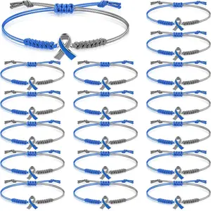 20 count Blue Gray Awareness Bracelets Adjustable Cord Ribbon Braided Bracelets Stretch Inspirational Gifts for Women Men  Accessories