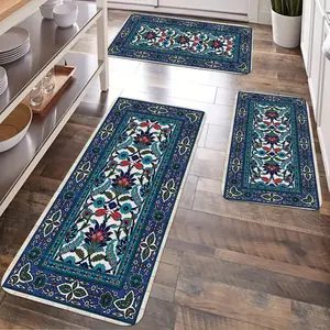 JIT 2/3pcs Kitchen Fleece Bohemian Pattern carpet, Boho runner rug, Decorative carpet set, Flannel bedside floor mat, anti-slip washable soft carpet, suitable for kitchen, laundry room, corridor