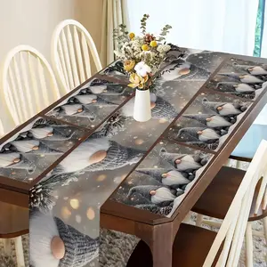 1 piece/4 piece/5 piece set/7 piece set, Christmas gnome winter holiday pattern table runway and placemat set, suitable for kitchen and dining decoration, holiday party table accessories, suitable for indoor and outdoor family gatherings