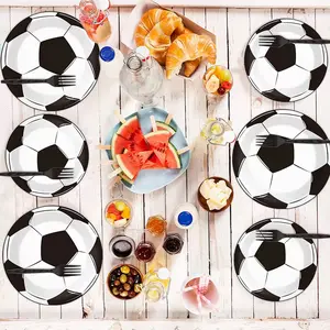 Soccer Party Supplies Decorations Set - 61/122pcs Football Theme Party Kit Includes Party Plates, Cups, Napkins, Forks & Soccer Party Tablecloth - FIFA World Cup Birthday Decor for Kids Adults Sports Celebration