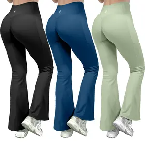 3-Pack Jemxfit High-Stretch yoga flarred pants Sports Leggings For Women, High-Waisted Criss cross Yoga Pants With Pockets, Fitness Running Compression Tights