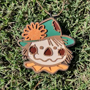 Scarecrow Scented Car Freshie Hang From Your Rear View Mirror with Sunflower Design and Fun Scarecrow Face