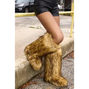 AZALEA WANG FAYES BROWN MULTI FURRY KNEE HIGH FLAT BOOT