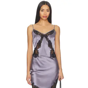 fleur du mal Juliet Lace Silk Cami Top in Lavender Smoke