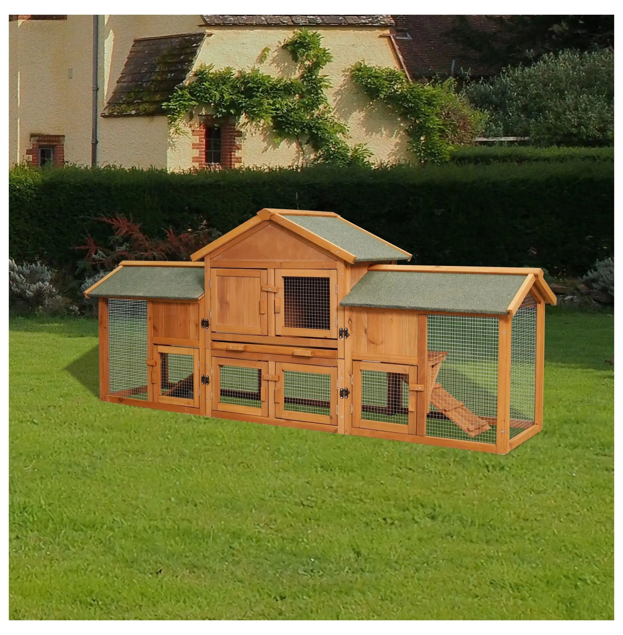 Bunny Cage 79.5" Extra Large, 2-Run Rabbit Hutch for Guinea Pigs, Hamsters - Waterproof, Two-Tier Pet House with Removable Tray Bean-red Teddy