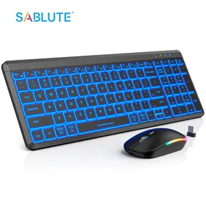 SABLUTE KL9 Wireless Keyboard and Mouse Backlit Slim Portable Rechargeable Multi-Device Bluetooth Keyboard with Number Pad Switch up to 3 Devices