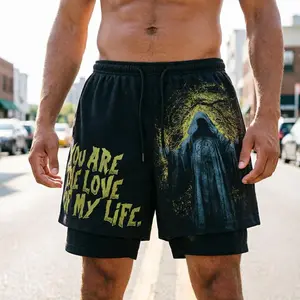 Men's Artistic Print Swim Trunks, Unique Angel Graphic Beach Shorts with Mesh Lining, Fashionable Streetwear Summer Shorts with Pockets for Vacation, Surfing, or Casual Wear