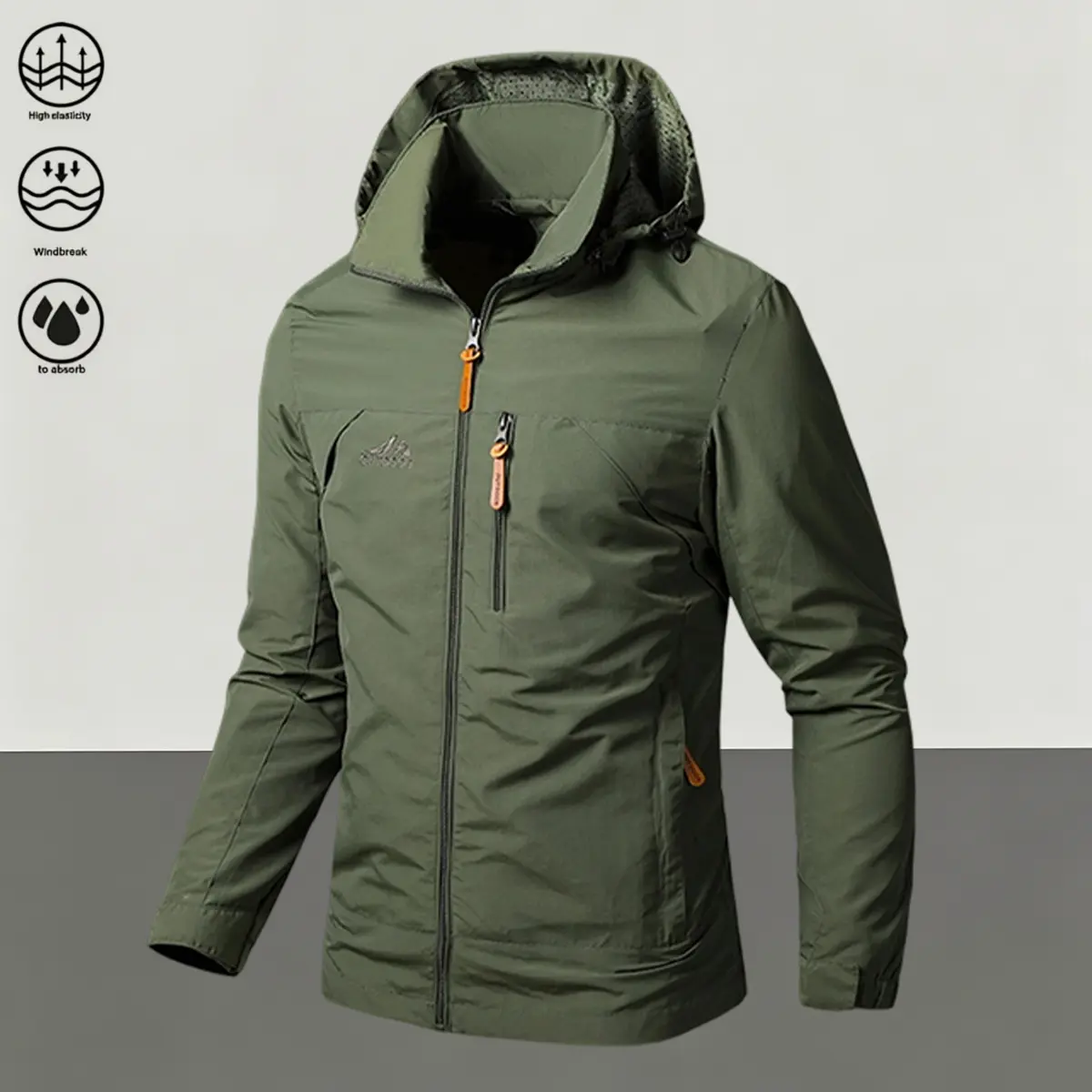 JOGWAVE Men’s Polyester Lightweight Hooded Shell Jacket - Zip-Closure Outdoor Outer Layer for Hiking, Camping, Fishing
