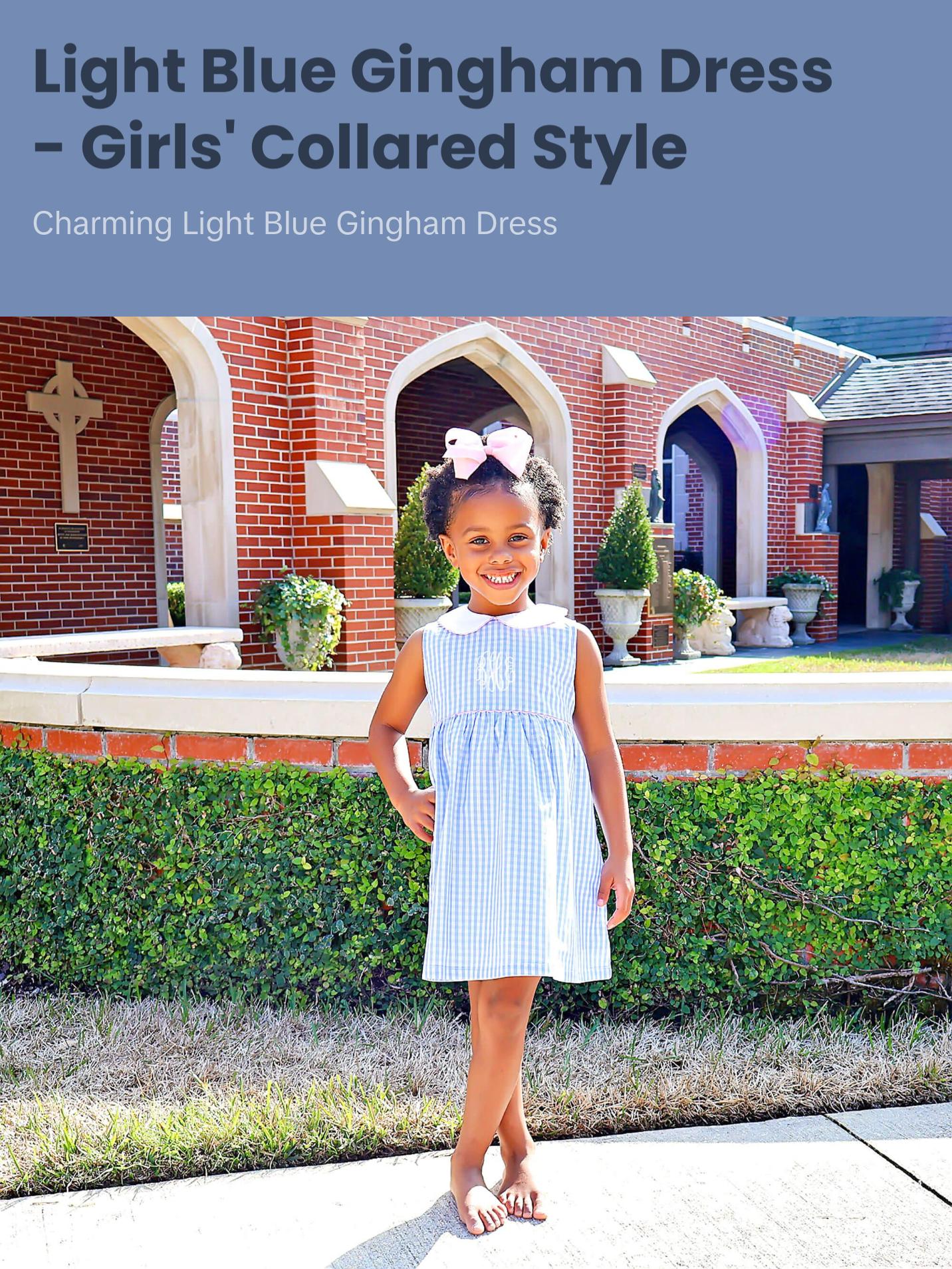 Light Blue Gingham Heidi Dress - Girls Peter Pan Collared Dress