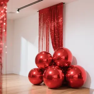4-Pack Orbz Mylar Foil Balloons, 39" Metallic Red Large Round Sphere Helium or Air-Filled Party Decorations