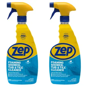 ZEP 32 oz. Power Foam Tub and Tile Cleaner, foaming tub and tile cleaner, soap scum remover, hard water stain remover, limescale remover, calcium deposit remover, no scrub, spray and wipe, vertical surface cling, longer contact time, acidic formula