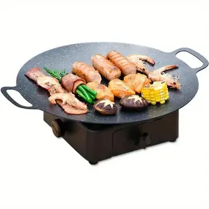 Non-stick Barbecue Grill Pan, 1 Piece Round Barbecue Pan with Handle, Barbecue Utensils for Outdoor Camping Picnic, Travel Accessories, Kitchen Accessories, BBQ