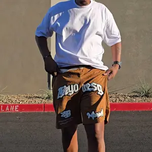 Men's Letter Embroidery Patched Drawstring Waist Suede Shorts, Regular Fit Casual Pocket Design Shorts for Summer, Fashion Men's Bottoms for Daily Wear,  Shorts for Men, Casual Streetwear Shorts