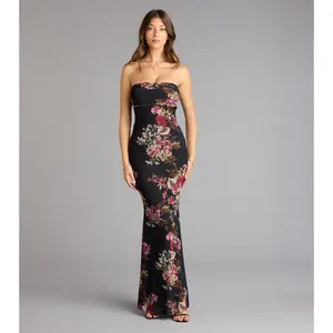 Midnight Romance Floral Mesh Maxi Dress