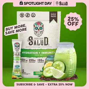Salud 2-in-1 [Hydration + Immunity - Cucumber Lime] Electrolytes Powder, Agua Fresca Drink Mix, Elderberry, Dairy & Soy Free, Non-GMO, Gluten Free, Vegan, Low Calorie, 1g Sugar (15 Servings)