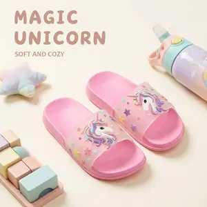 Children's Cute Cartoon Unicorn Slippers Pink Anti-slip Soft And Straight-line Design Sandals