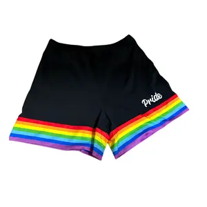 THICK THIGH TRIBE Black Pride Power Stride Shorts Rainbow Trim Unisex Fit XS-3XL Drawstring Waist Machine Washable