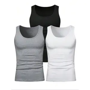 Men's Slim-Fitting Ribbed Vest 3-Pack, Soft Fabric Plain Sleeveless Tank Top, Casual Summer Essentials for Everyday