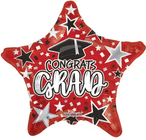 18" Congrats Grad Red Star Helium Foil Balloon (5 Pack) #85338