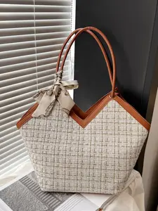 Large Capacity Tote Bag Korean Commuter Underarm Bag for Women, Spring New Patchwork Color Block Gingham Shoulder Bag