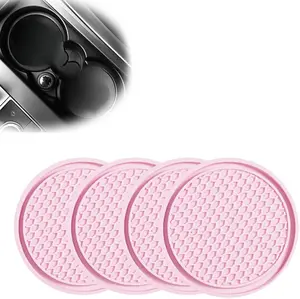 B BRAZIFY 4 PCS Car Cup Holder Inserts, Anti Slip PVC Honeycomb Waterproof Fixed Tea Coasters, Universal for Vehicle Interior Cup Mats (Pink) Car Cup Holder Coaster Set  car essentials Multifunctional Car Seat Back Organizer