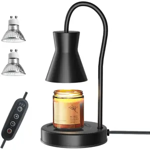 Candle Warmer Lamp with Timer and Dimmer, Vintage Electric Scented Candle Melter with 2 Bulbs, Height Adjustable Compatible with Jar Candles, Ideal House Warming Gift (Black)