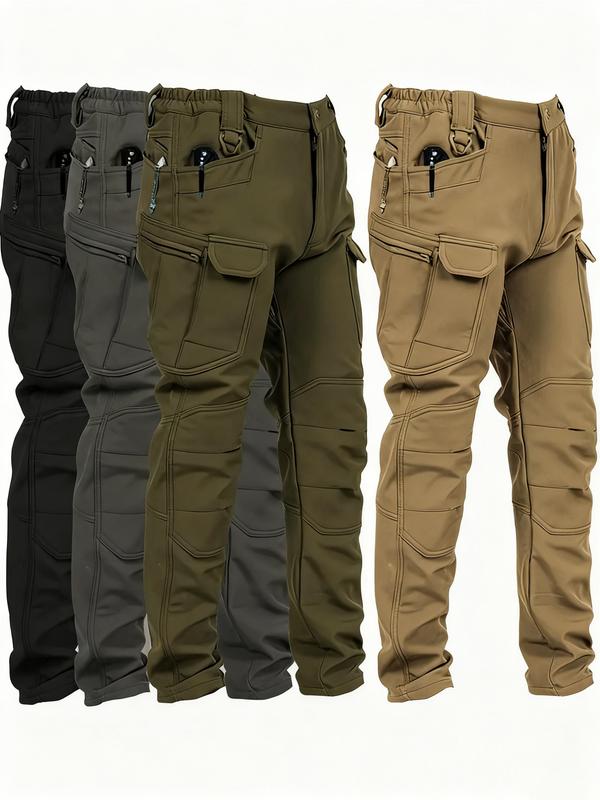 HOMUG Windproof Warm Men's Outdoor Military Tactical Pants Soft Shell Fleece Lined Solid Color Sports Style Regular Fit Mid Waist Woven Fabric with Pockets No Belt Casual Weekend Wear Autumn Winter Season
