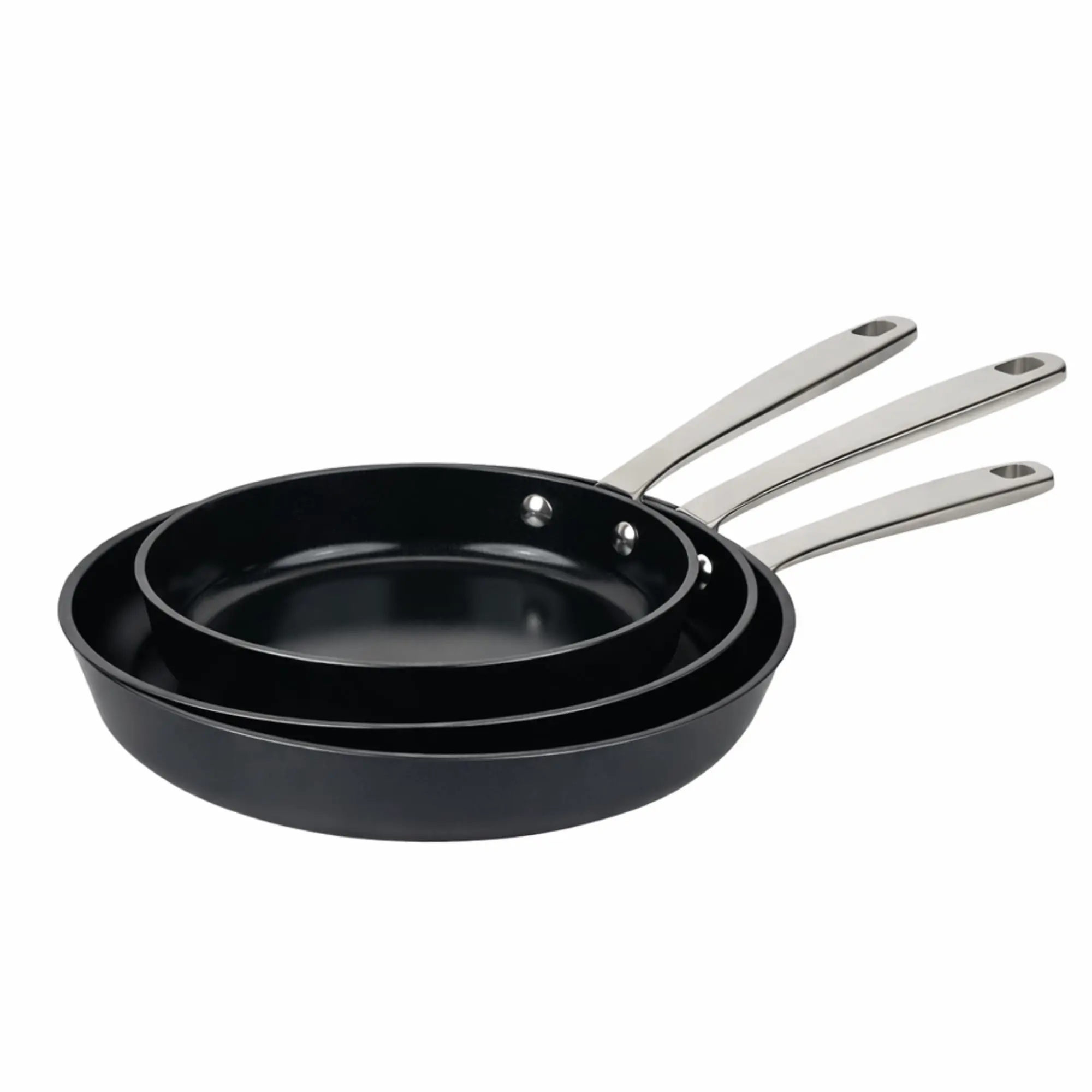 Alva Maestro 3-Piece (8/9.5/11 in) Ceramic Nonstick Aluminium Frying Pan Set - Stainless Steel Handle, PFAS/PTFE/PFOA-Free, Non-Toxic, All Stovetop Compatible, Oven Safe, Oil-Ready, Heavy-Duty, Black, Durable for Healthy Meals