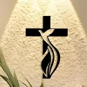 Cross & Dove Design Wall Art, Modern Metal Wall Decor, Wall Hanging Decor for Home Living Room Bedroom Office, Home Decor, Religious, Stylish Religious Decor