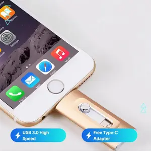 4 in 1 Flash Drive, Portable High Speed USB 3.0 Memory Storage, OTG Flash Pen Drive with Free Type-C video backup