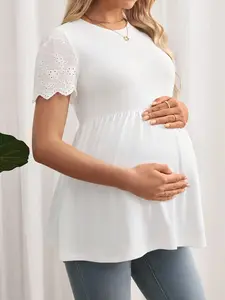 Maternity short-sleeved casual sports top, white summer maternity wear