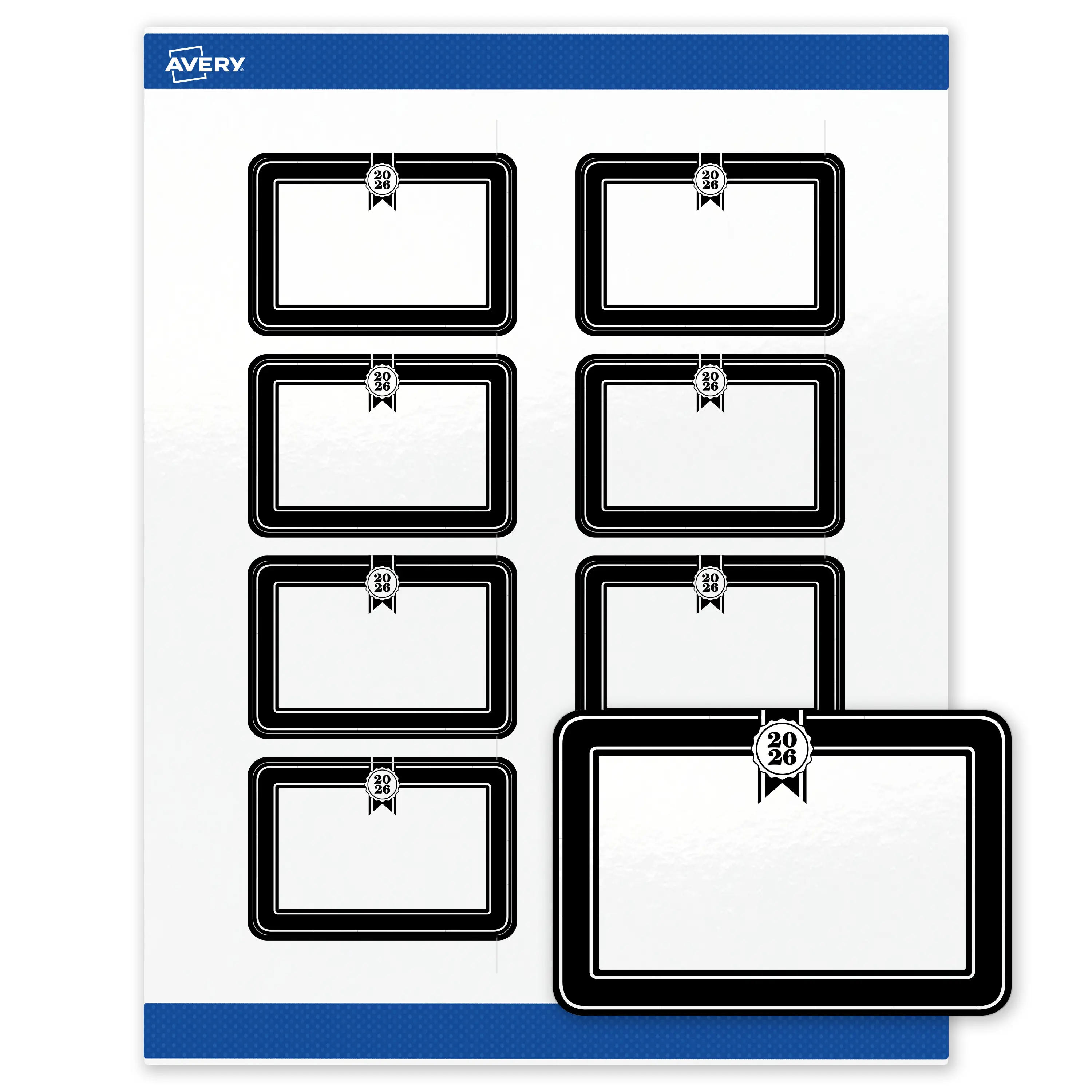 Avery® Printable Rectangle Labels, 2"x3" Glossy White, SureFeed® Technology, Pre-printed 2026 Black & White Seal Design, Laser & Inkjet Compatible, 80 Total, Ideal for Graduations