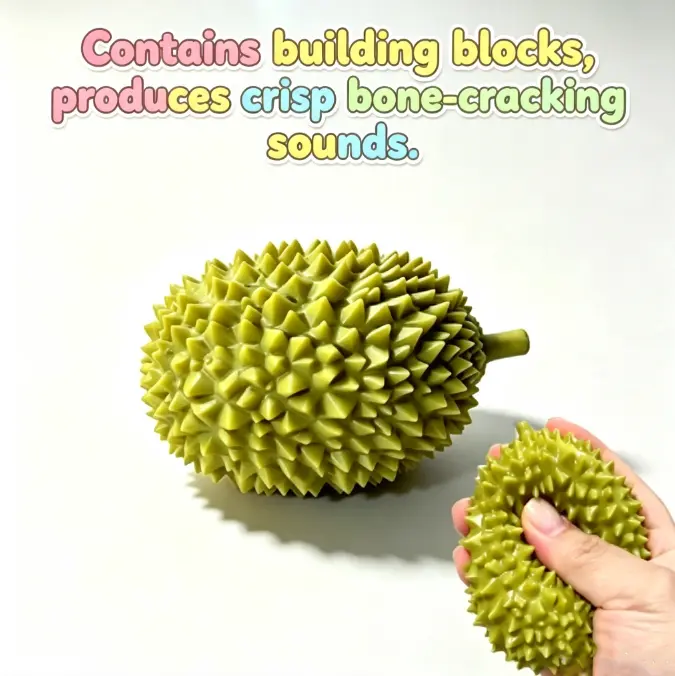Durian Shaped Soft Squeeze Fidget Toy with Internal Blocks, Crisp Sound Stress Relief Toy, Realistic Fruit Decompression Toy for Adults & Kids