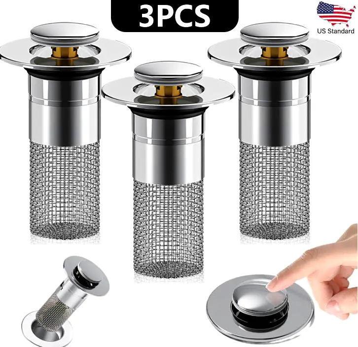 Stainless Steel Modern Rustproof Mesh Tub Drain Stopper with Bouncing Core & Brass Pop-Up Plug, High-Pressure Handheld Shower Head for Bathroom Home Supplies, Rustproof Drain Stoppers,sohochic
